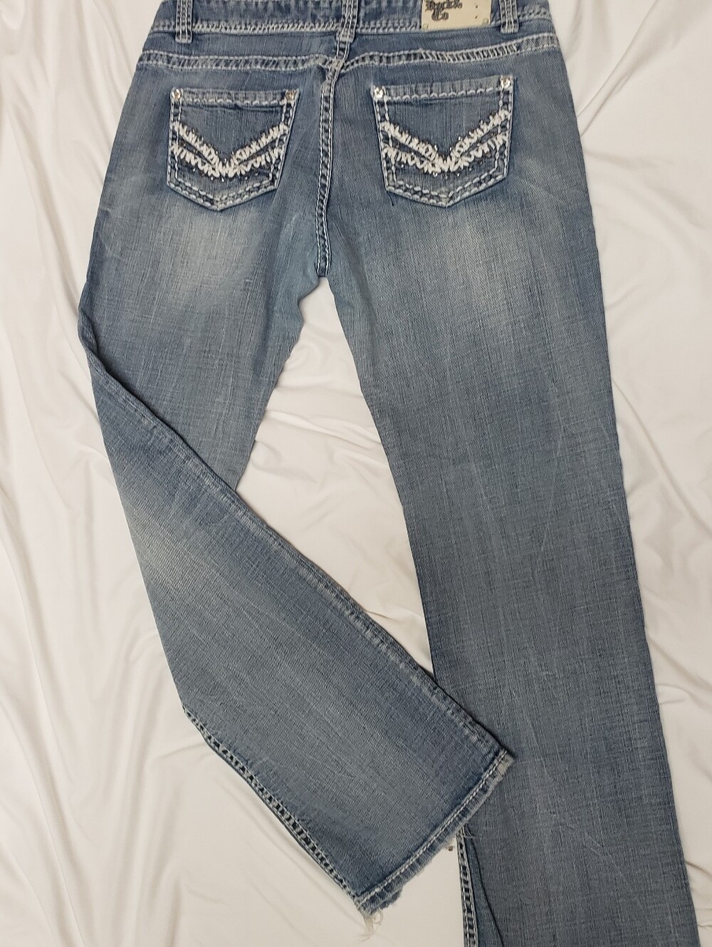 Rock&roll Cowgirl Low Rise Bootcut Jeans 34×34 Bling Embellish Pocket